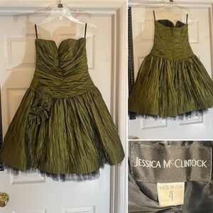 Jessica McClintock Olive Strapless Party Dress